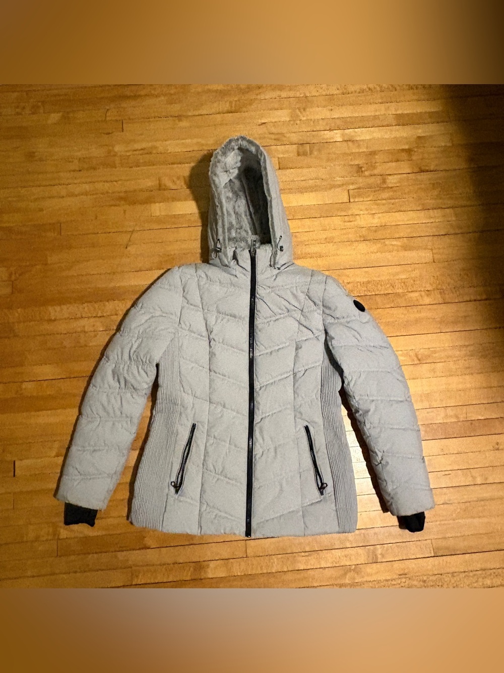 Nautica Light Gray Quilted Hooded Puffer Jacket